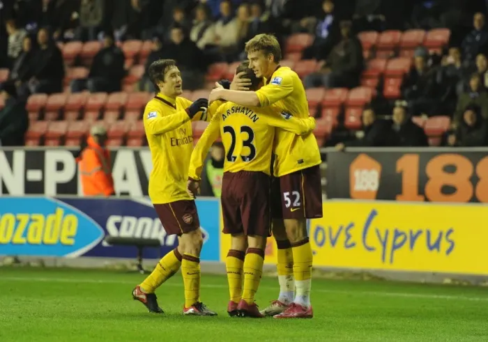 Framed Print : Nicklas Bendtner celebrates scoring the 2nd Arsenal goal with Andrey Arshavin Framed Print : Nicklas Bendtner celebrates scoring the 2nd Arsenal goal with Andrey Arshavin