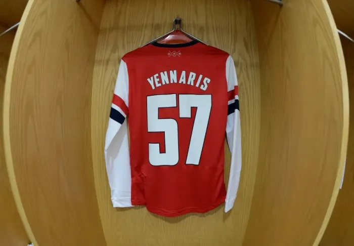 Framed Print : Nico Yennaris (Arsenal) shirts hang in the changingroom. Arsenal 0: 2 Chelsea. Capital