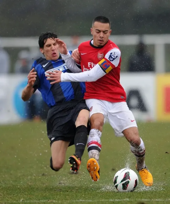 Framed Print : Nico Yennaris vs. Belloni: Inter Milan U19 vs. Arsenal U19 NextGen Series Clash, Milan, Italy (2013)