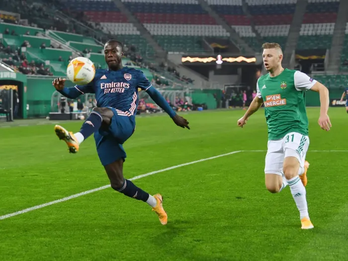 Framed Print : Nicolas Pepe in Action: Arsenal vs Rapid Vienna, UEFA Europa League 2020-21