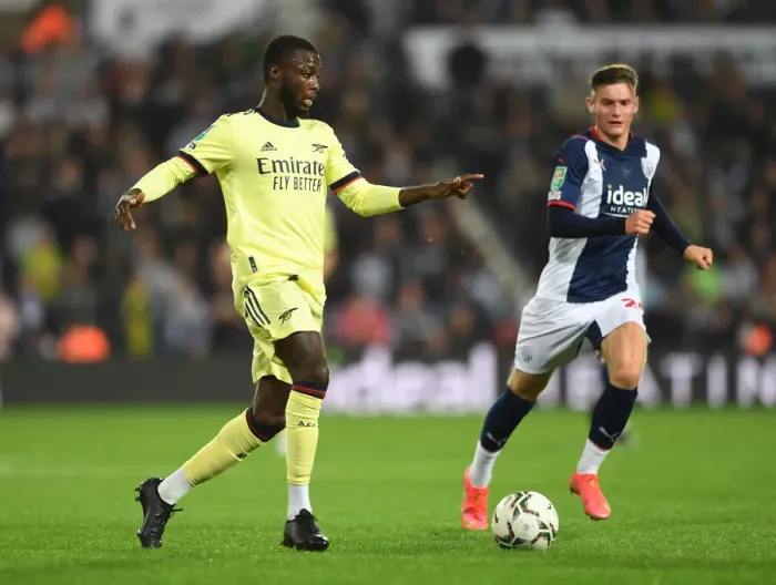 Framed Print : Nicolas Pepe in Action: Arsenal's Star Forward Shines in Carabao Cup Clash vs. West Bromwich Albion
