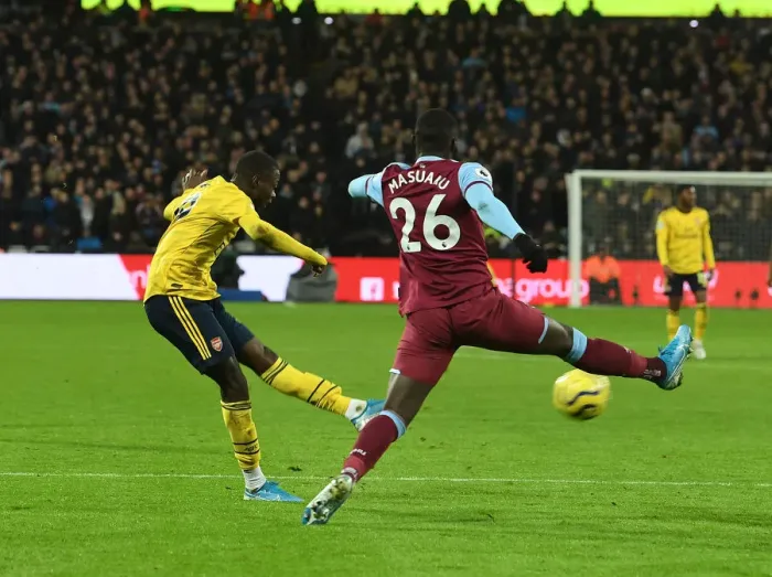 Framed Print : Nicolas Pepe Scores Arsenal's Second Goal vs. West Ham United (Premier League 2019-20)