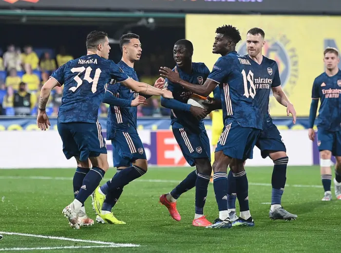 Framed Print : Nicolas Pepe Scores in Europa League Semi-Final: Arsenal's Thrilling Victory Over Villarreal
