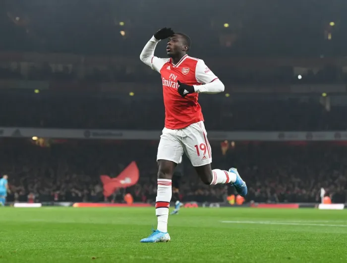 Framed Print : Nicolas Pepe Scores First Arsenal Goal: Arsenal vs Manchester United (2019-20)
