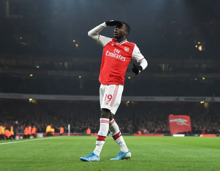 Framed Print : Nicolas Pepe Scores First Arsenal Goal Against Manchester United (2019-20) Framed Print : Nicolas Pepe Scores First Arsenal Goal Against Manchester United (2019-20)
