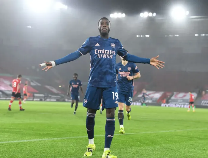 Framed Print : Nicolas Pepe Scores First Goal: Southampton vs. Arsenal, Premier League 2021 (Behind Closed Doors)