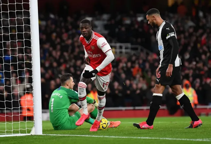 Framed Print : Nicolas Pepe Scores His Second Goal: Arsenal's Triumph over Newcastle United (Premier League 2019-20)