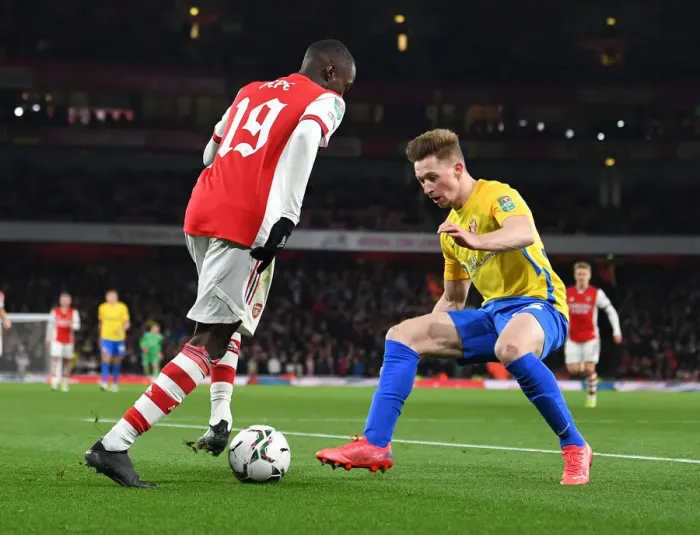 Framed Print : Nicolas Pepe's Sensational Nutmeg: Arsenal's Carabao Cup Quarterfinal Victory over Sunderland Framed Print : Nicolas Pepe's Sensational Nutmeg: Arsenal's Carabao Cup Quarterfinal Victory over Sunderland
