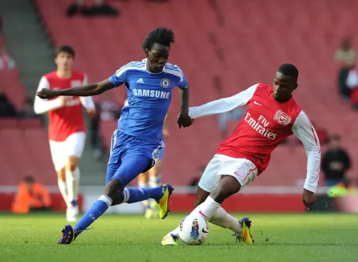 Framed Print : Nigel Neita (Arsenal) Bertrand Traore (Chelsea). Arsenal U18 1: 0 Chelsea U18 Framed Print : Nigel Neita (Arsenal) Bertrand Traore (Chelsea). Arsenal U18 1: 0 Chelsea U18