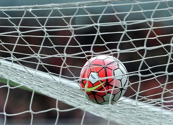 Nike Ball Perched atop Arsenal's Emirates Stadium Goal During Arsenal vs. Watford Match