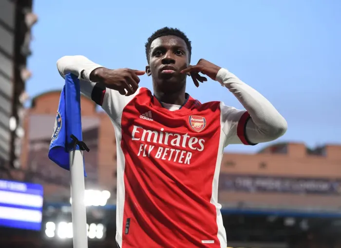 Framed Print : Nketiah Scores First: Arsenal Triumphs Over Chelsea in Premier League Clash