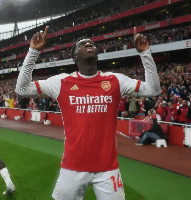 Framed Print : Nketiah Scores His Second Goal: Arsenal Triumphs Over Fulham (2023-24) Framed Print : Nketiah Scores His Second Goal: Arsenal Triumphs Over Fulham (2023-24)