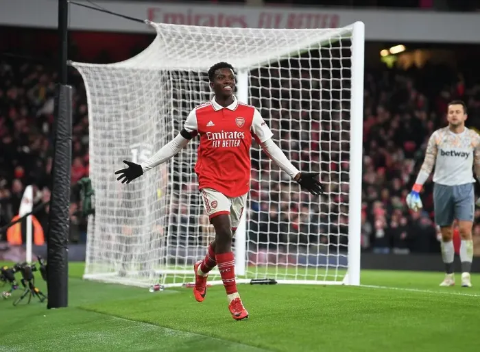 Framed Print : Nketiah Scores His Second Goal: Arsenal Triumphs over West Ham United (2022-23) Framed Print : Nketiah Scores His Second Goal: Arsenal Triumphs over West Ham United (2022-23)