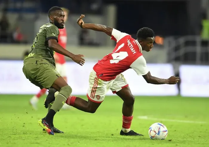 Framed Print : Nketiah Scores Spectacular Goal Against AC Milan in Dubai Super Cup Framed Print : Nketiah Scores Spectacular Goal Against AC Milan in Dubai Super Cup