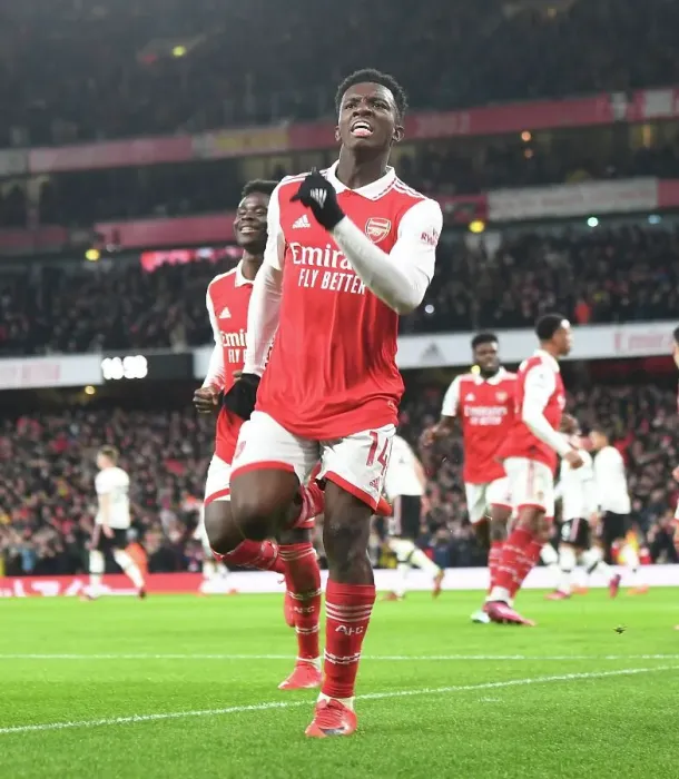 Framed Print : Nketiah Scores the Thriller: Arsenal's Victory Over Manchester United in the Premier League 2022-23