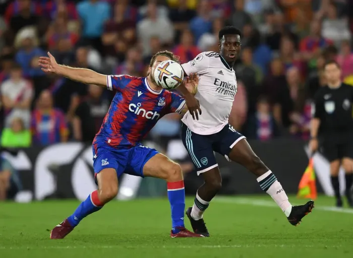 Framed Print : Nketiah vs. Andersen: A Premier League Battle at Selhurst Park Framed Print : Nketiah vs. Andersen: A Premier League Battle at Selhurst Park