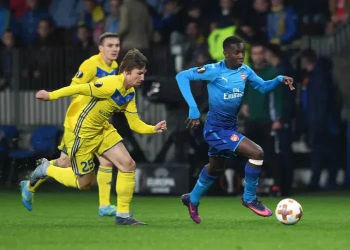 Framed Print : Nketiah vs Baga: A Europa League Battle at Borisov-Arena Framed Print : Nketiah vs Baga: A Europa League Battle at Borisov-Arena