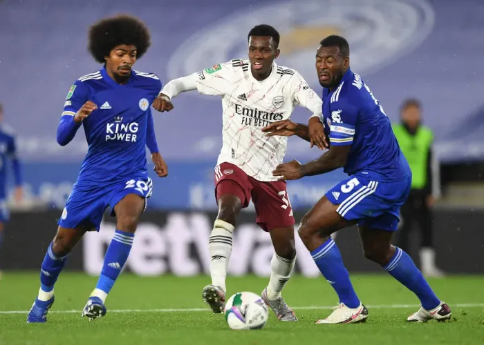 Framed Print : Nketiah vs Choudhury and Morgan: Intense Showdown in Arsenal's Carabao Cup Battle at Leicester
