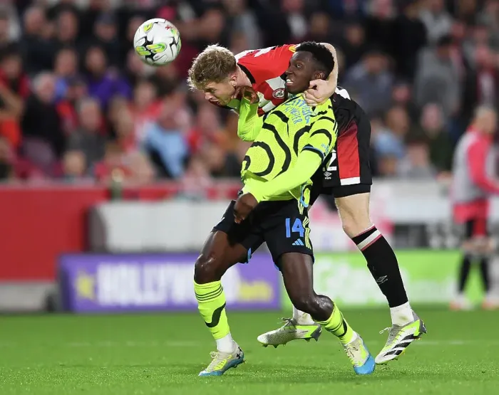 Framed Print : Nketiah vs Collins: A Carabao Cup Battle at Brentford