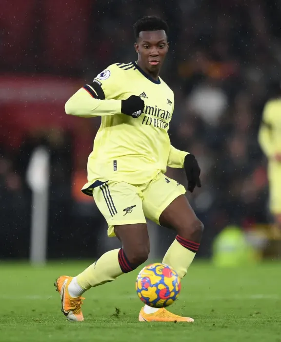 Framed Print : Nketiah vs Manchester United: Arsenal Forward Faces Off at Old Trafford (Premier League 2020-21)