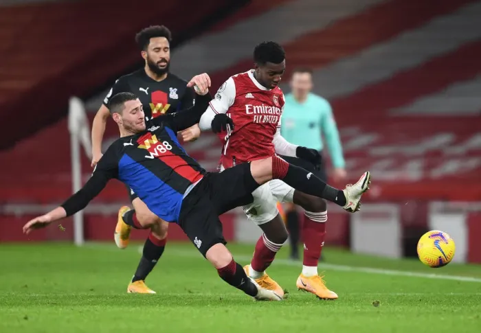 Framed Print : Nketiah vs Ward: Battle at Empty Emirates - Arsenal vs Crystal Palace, Premier League 2020-21