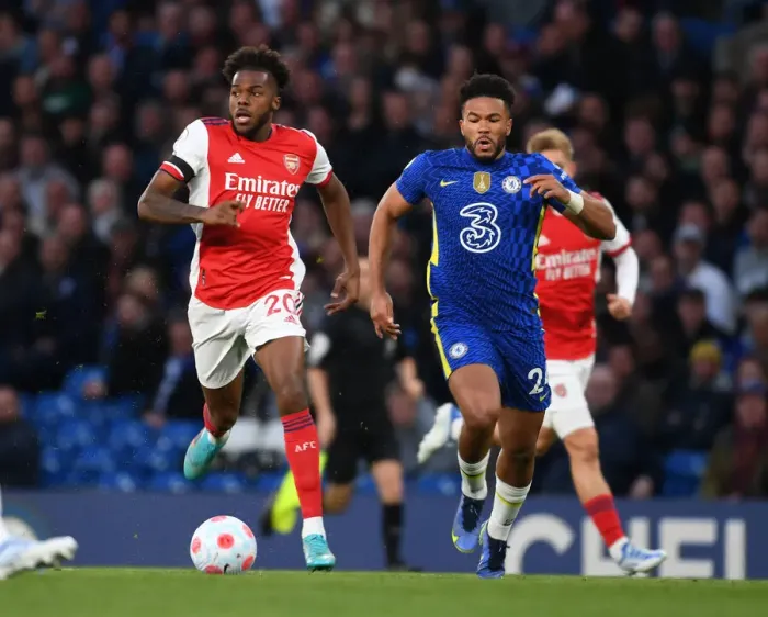 Framed Print : Nuno Tavares Outsmarts Reece James: A Premier League Showdown at Stamford Bridge, 2021-22