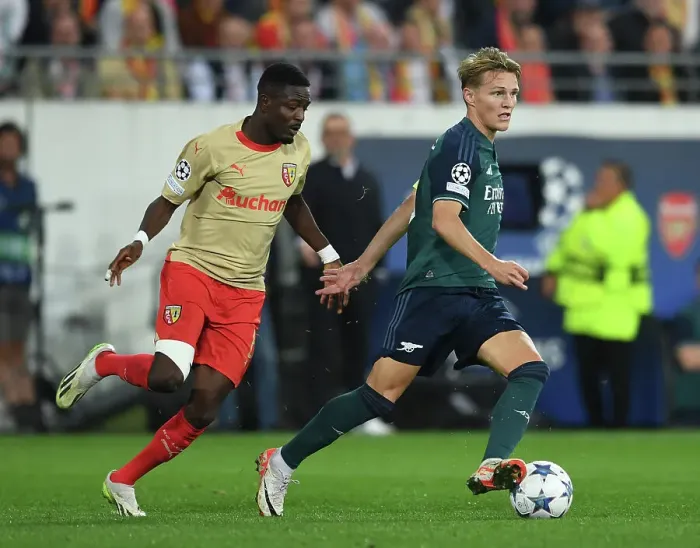 Framed Print : Odegaard Faces Abdul Samed: Arsenal vs RC Lens, Champions League 2023 / 24
