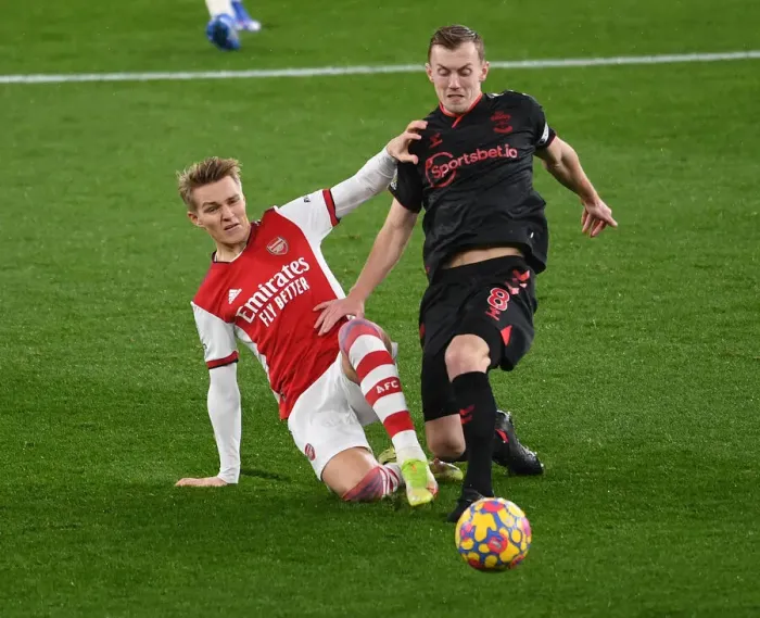 Framed Print : Odegaard vs. Ward-Prowse: A Premier League Showdown at Emirates Stadium - Arsenal vs. Southampton, 2021-22