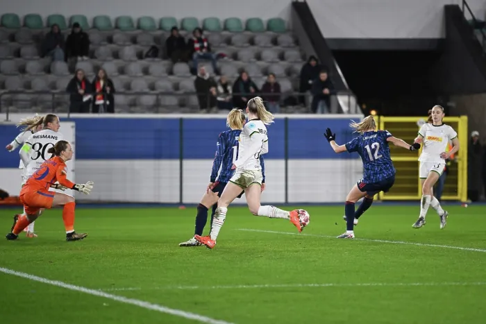 Framed Print : OH Leuven v Arsenal Women FC - UEFA Women's Champions League 2025 / 26 KO play-offs First Leg OH Leuven v Arsenal Women FC - UEFA Women's Champions League 2025 / 26 KO play-offs