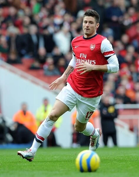 Olivier Giroud in Action for Arsenal against Blackburn Rovers in FA Cup Fifth Round