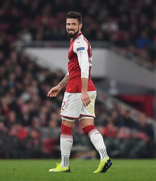 Olivier Giroud in Action for Arsenal against Crvena Zvezda in the Europa League