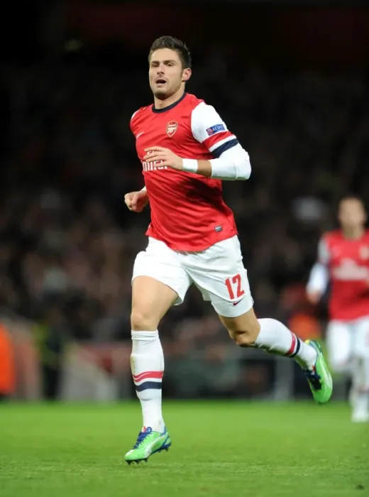 Framed Print : Olivier Giroud in Action for Arsenal against Montpellier (UEFA Champions League 2012-13)
