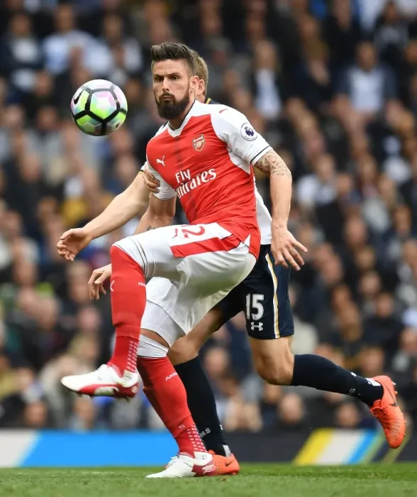 Framed Print : Olivier Giroud in Action: Arsenal vs. Tottenham Hotspur, Premier League 2016-17