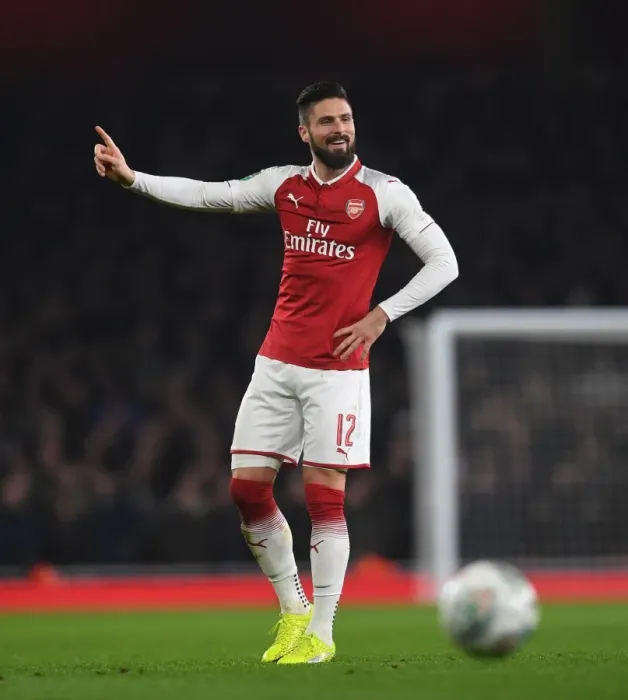 Framed Print : Olivier Giroud in Action: Arsenal vs. West Ham United, Carabao Cup Quarterfinals