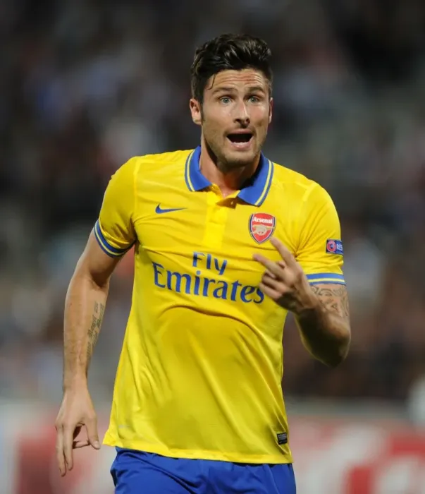 Framed Print : Olivier Giroud in Action: Arsenal vs. Marseille, UEFA Champions League 2013-14