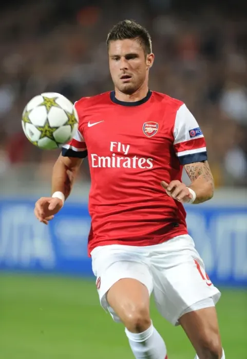 Framed Print : Olivier Giroud in Action: Montpellier vs. Arsenal, UEFA Champions League 2012-13