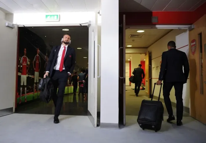 Framed Print : Olivier Giroud Arrives at Emirates Stadium Ahead of Arsenal vs. West Bromwich Albion (2016)