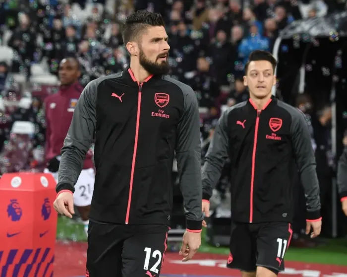 Framed Print : Olivier Giroud: Arsenal Star's Pre-Match Focus at London Stadium (West Ham United vs Arsenal, 2017-18)