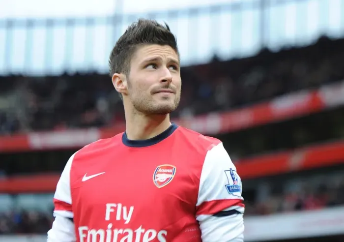 Framed Print : Olivier Giroud: Arsenal's Pre-Match Focus vs Aston Villa (2012-13)