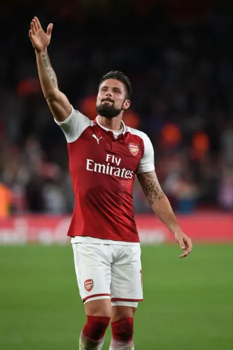 Framed Print : Olivier Giroud: Arsenal's Prolific Striker Celebrates Premier League Victory Over Leicester City, 2017-18 Framed Print : Olivier Giroud: Arsenal's Prolific Striker Celebrates Premier League Victory Over Leicester City, 2017-18