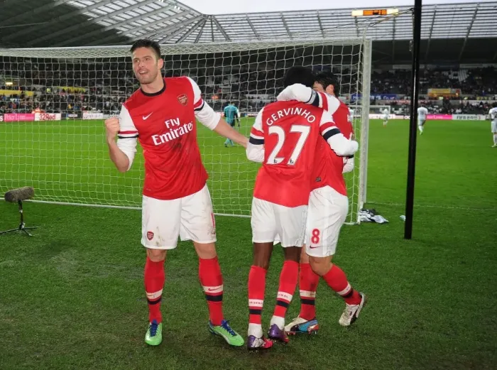 Framed Print : Olivier Giroud Celebrates Arsenal's Second Goal vs Swansea City, March 2013 Framed Print : Olivier Giroud Celebrates Arsenal's Second Goal vs Swansea City, March 2013