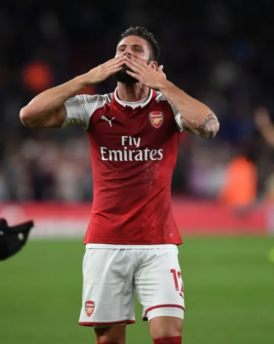 Framed Print : Olivier Giroud Celebrates Arsenal's Victory over Leicester City in the Premier League Framed Print : Olivier Giroud Celebrates Arsenal's Victory over Leicester City in the Premier League