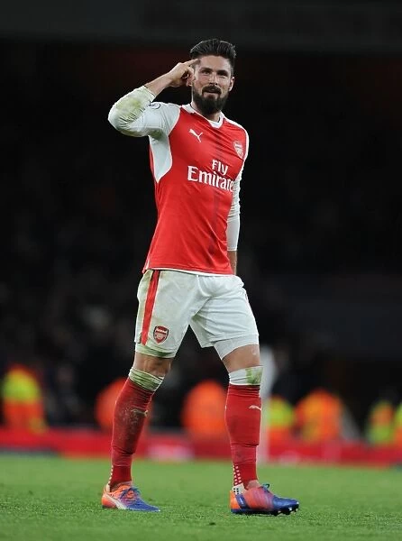 Olivier Giroud Celebrates Arsenal's Victory Over West Bromwich Albion (2016-17)