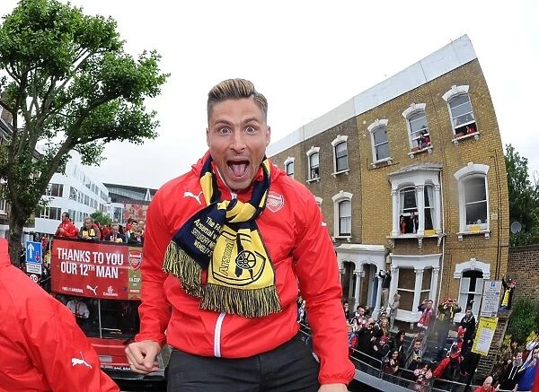 Olivier Giroud Celebrates FA Cup Victory with Arsenal FC during 2014-15 Parade in London