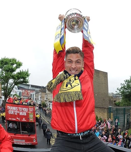 Olivier Giroud Celebrates FA Cup Victory with Arsenal: 2014-15 Parade, London