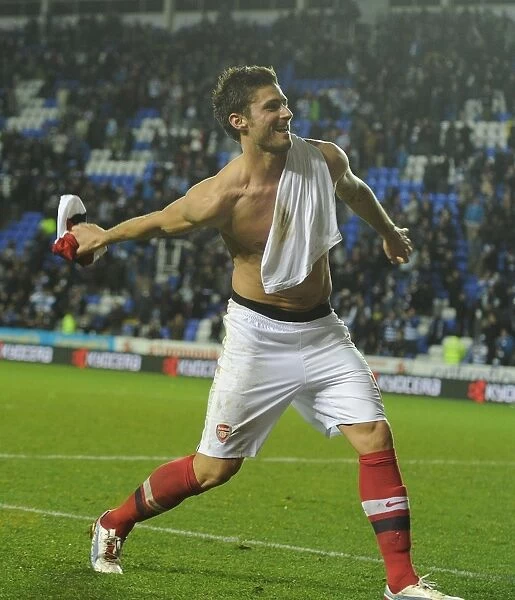Olivier Giroud Celebrates with Fans: Reading vs. Arsenal, Capital One Cup 2012-13
