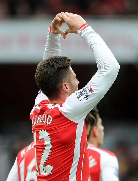 Olivier Giroud celebrates scoring Arsenals 1st goal. Arsenal 5: 0 Aston Villa. Barclays