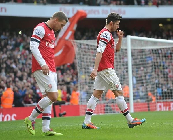 Olivier Giroud celebrates scoring his and Arsenals 2nd goal. Arsenal 4: 1 Sunderland