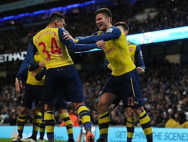 Olivier Giroud and Francis Coquelin Celebrate Arsenal's Goals Against Manchester City (2014-15)