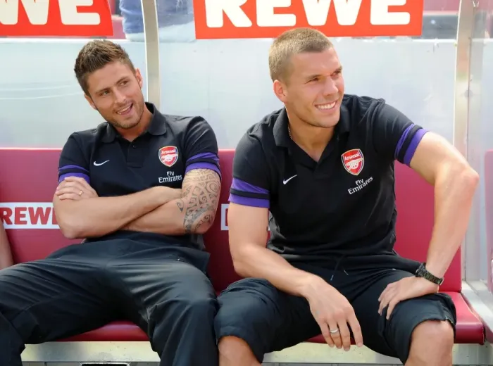 Framed Print : Olivier Giroud and Lukas Podolski (Arsenal). Cologne 0: 4 Arsenal. Pre Season Friendly Framed Print : Olivier Giroud and Lukas Podolski (Arsenal). Cologne 0: 4 Arsenal. Pre Season Friendly